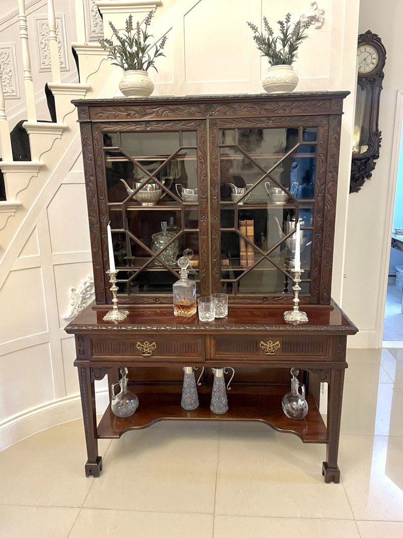 Antique Victorian Quality Carved Mahogany Display Cabinet by James Winter & Sons, London - Image 3